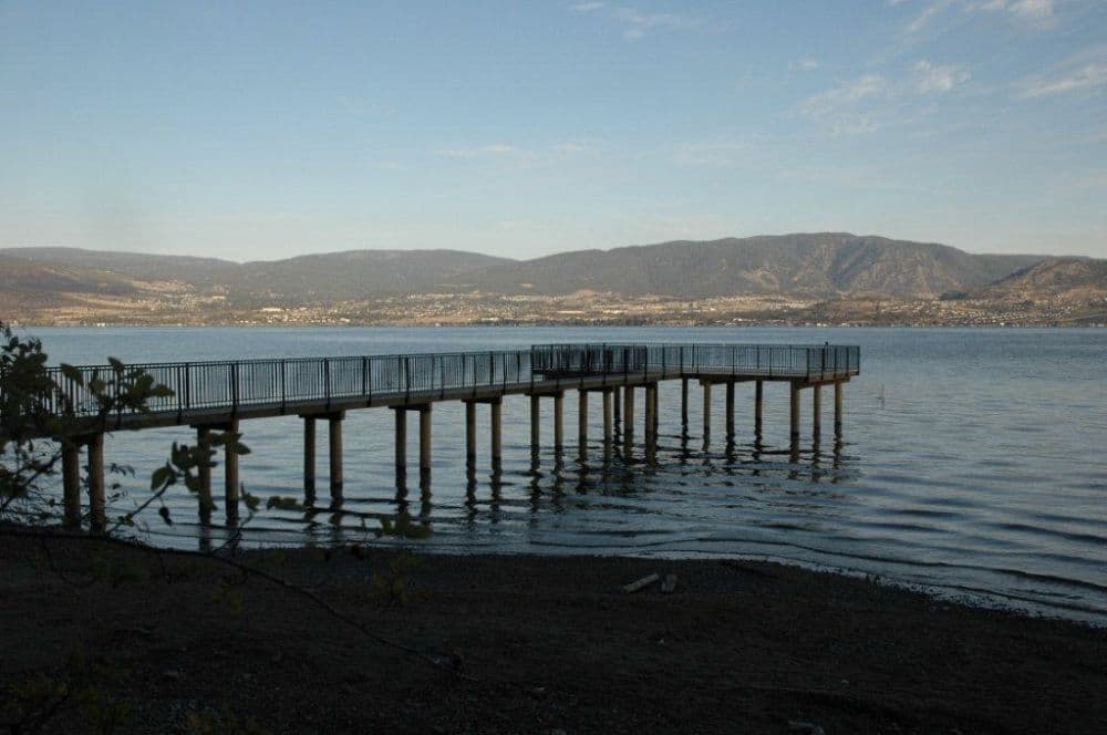 Pile elevated public fishing platform in Kelowna.